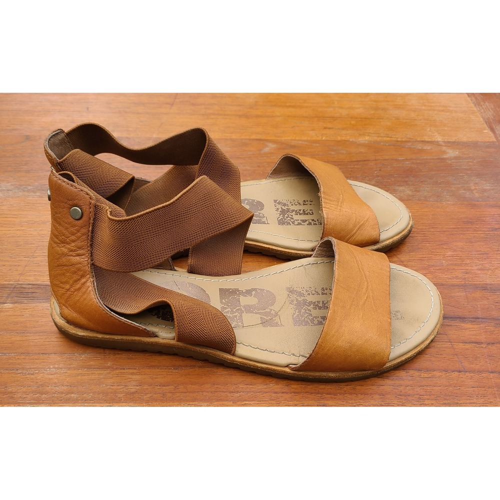Sorel Ella US 6.5 Brown Leather Flat Gladiator Ankle Strap Sandals Boho Festival
